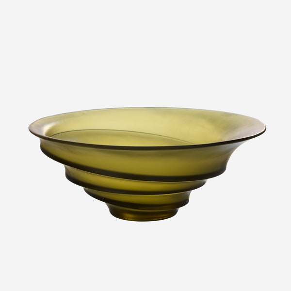 Daum Sand Olive Green Crystal Bowl by Christian Ghion 05574-1