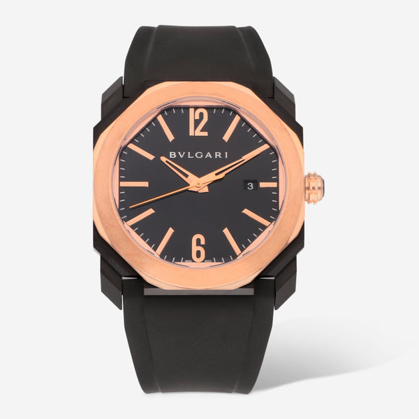 Bulgari Octo Black DLC and 18K Rose Gold Automatic Men's Watch 102485-B - THE SOLIST
