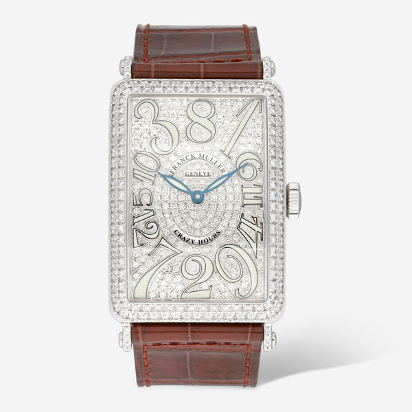 Franck Muller Cintree Curvex Crazy Hours 18K White Gold Diamond Automatic Watch 1200CHDCD