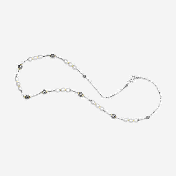 Konstantino Kleos Sterling Silver and 18K Yellow Gold, Pearl Station Necklace KOMK4767-122-33