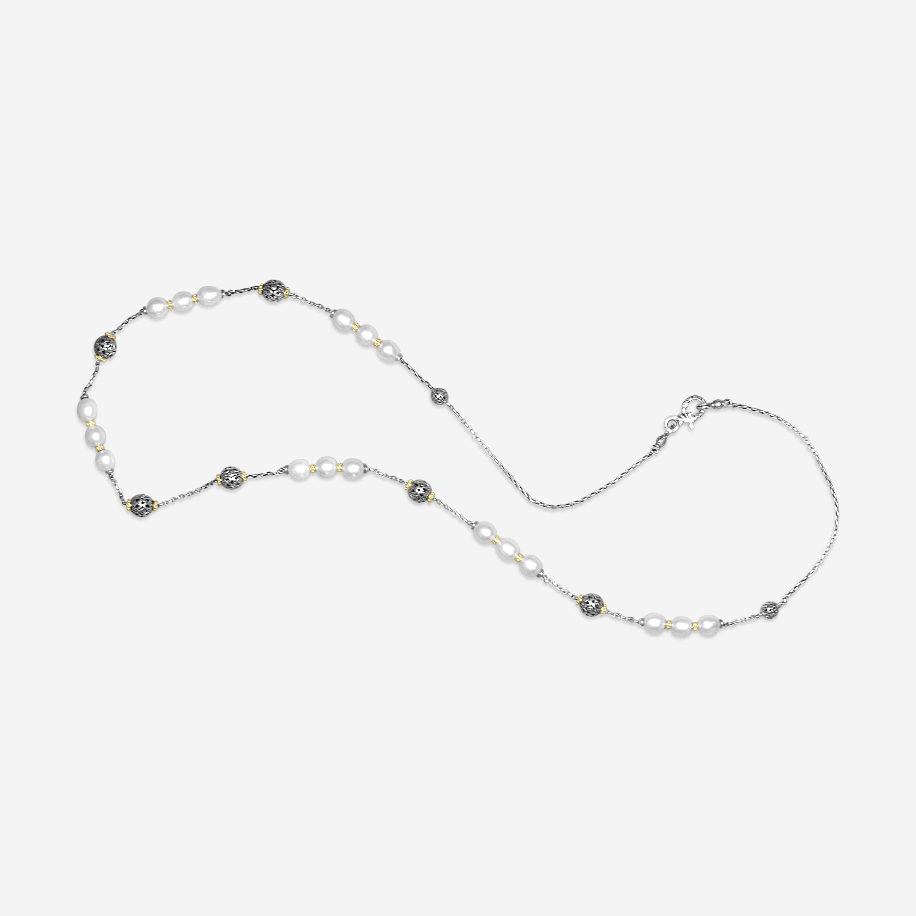 Konstantino Kleos Sterling Silver and 18K Yellow Gold, Pearl Station Necklace KOMK4767-122-33 - THE SOLIST