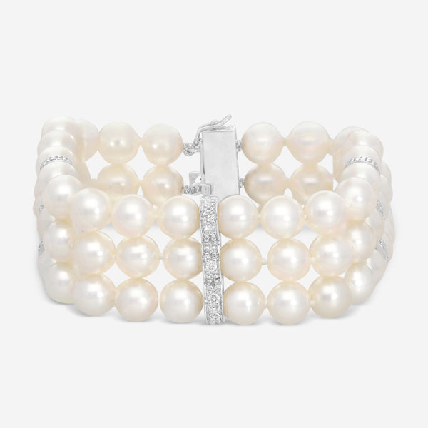 Assael 18K White Gold Japanese Akoya Cultured Pearl & Diamond Bracelet B1235
