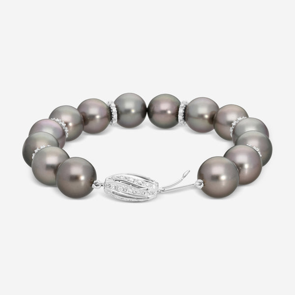 Assael 18K White Gold Tahitian Natural Color Cultured Pearl & Diamond Bracelet B1425