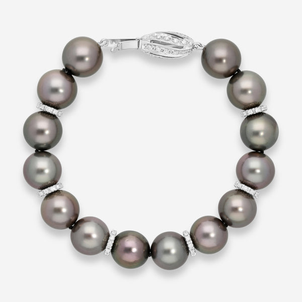 Assael 18K White Gold Tahitian Natural Color Cultured Pearl & Diamond Bracelet B1425