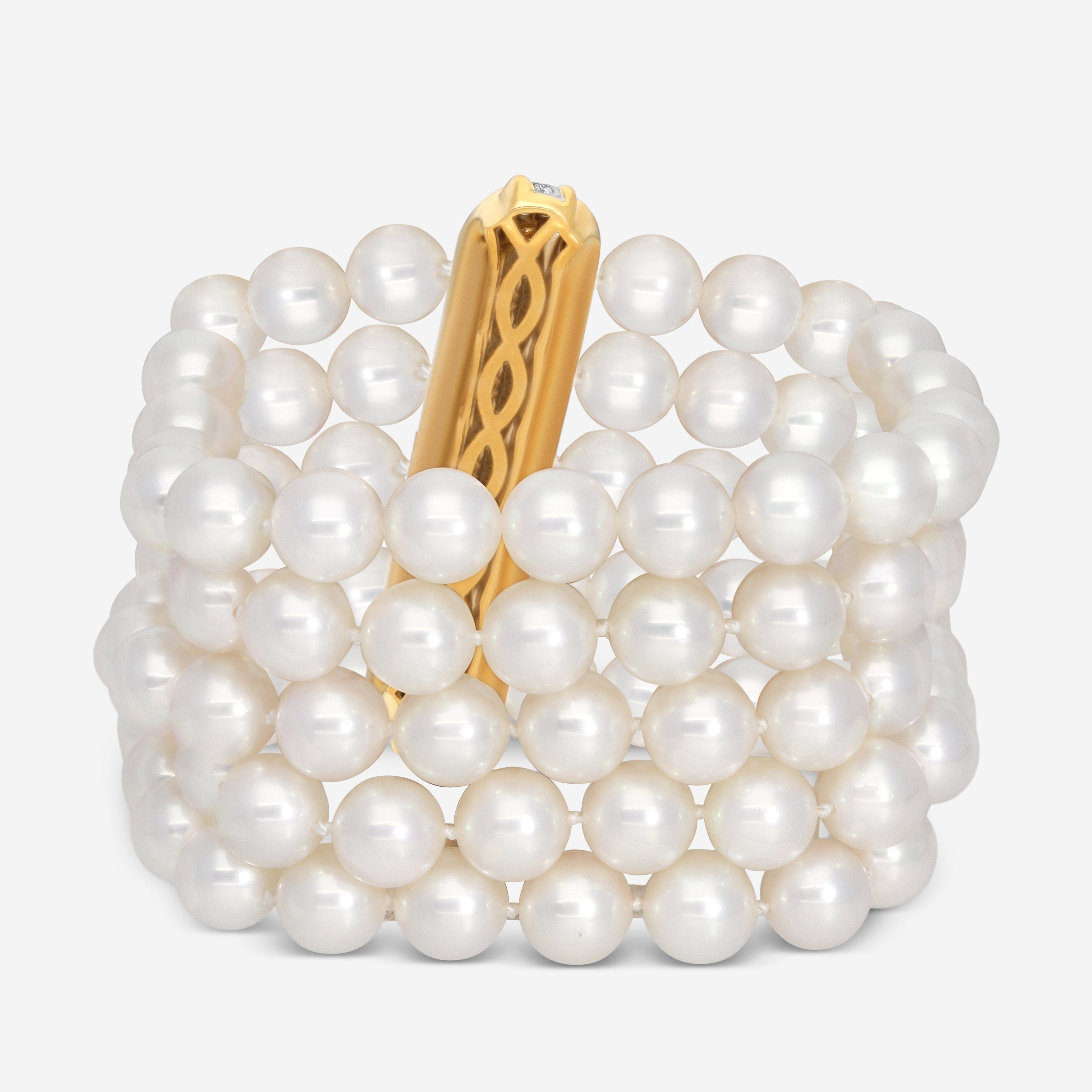 Assael 18K Yellow Gold Pave Woven Five Row Japanese Akoya Cultured Pearl Bracelet ACB0007 - THE SOLIST
