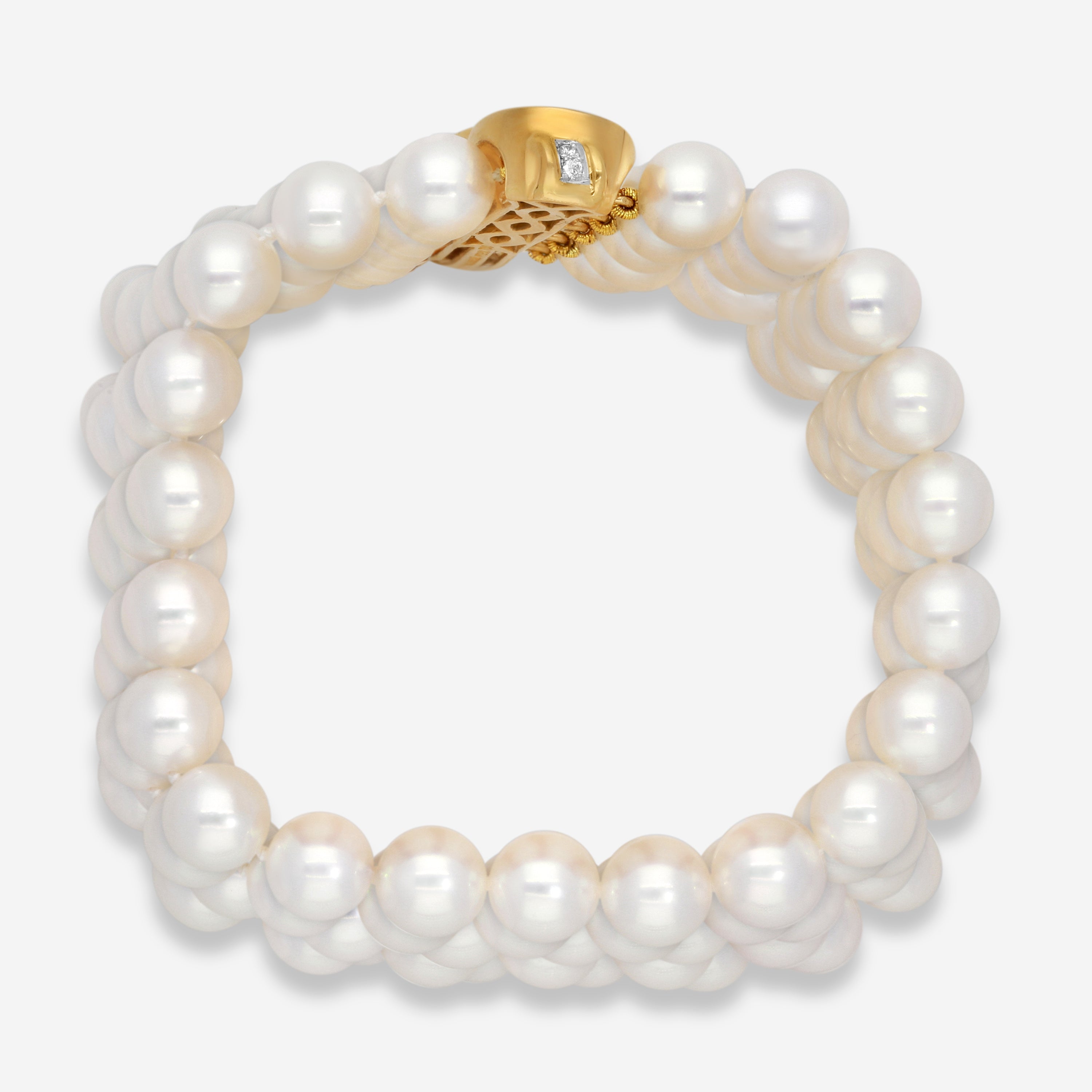 Assael 18K Yellow Gold Pave Woven Five Row Japanese Akoya Cultured Pearl Bracelet ACB0007 - THE SOLIST