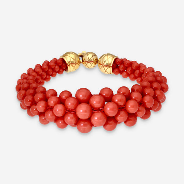 Assael 18K Yellow Gold Sardinian Coral Bayadere Bracelet B1887-6