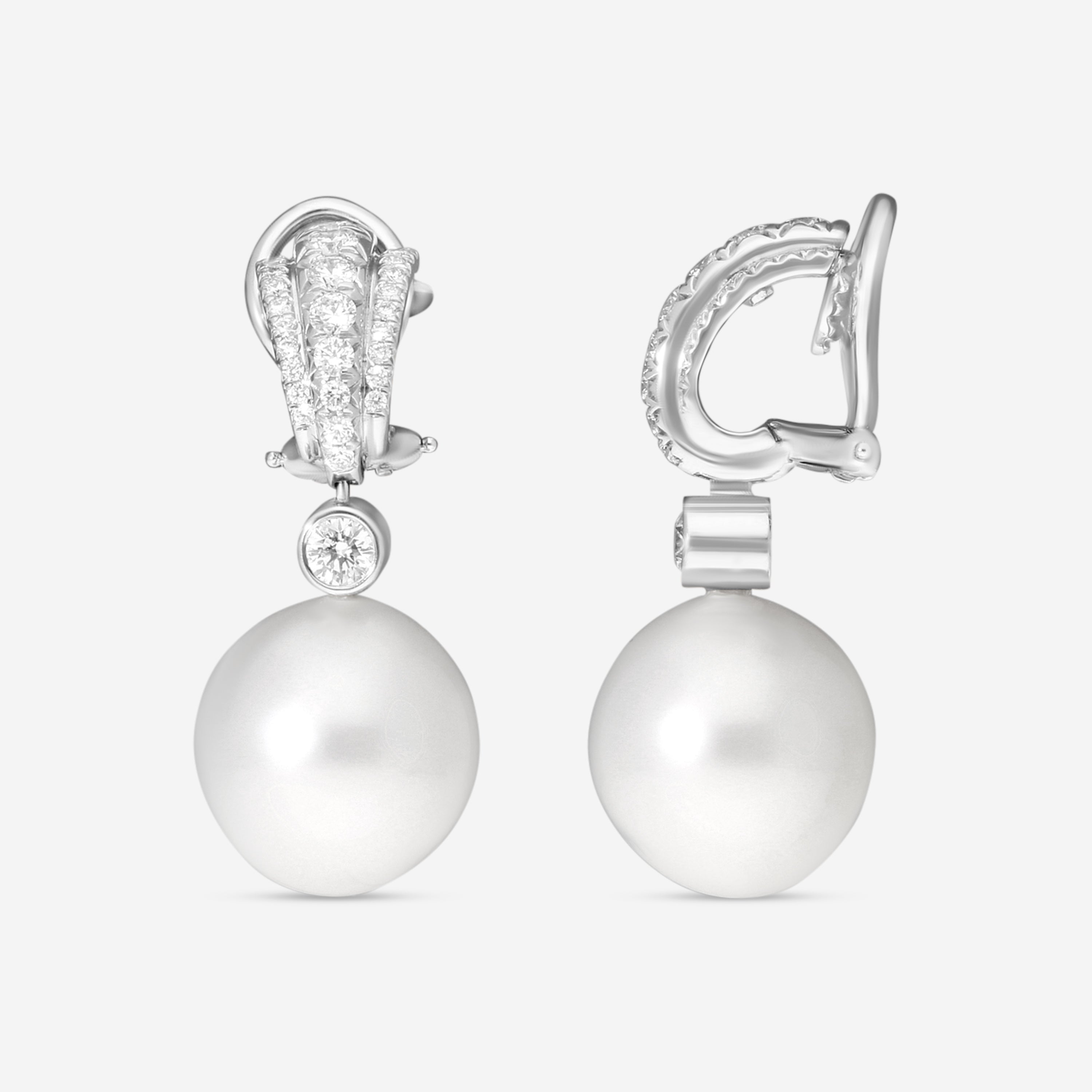 Assael 18K White Gold Diamond & South Sea Cultured Pearl Drop Earrings E7296 - THE SOLIST