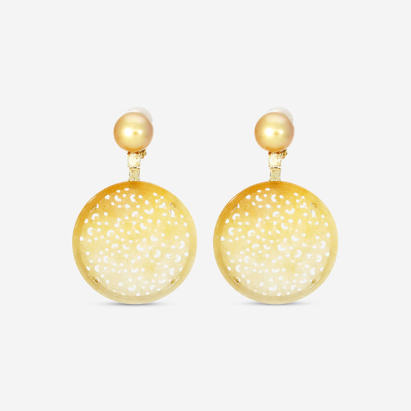 Assael 18K Yellow Gold Fancy Yellow Diamond & Golden South Sea Cultured Pearl Jadeite Earrings ECO-GJD
