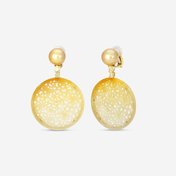 Assael 18K Yellow Gold Fancy Yellow Diamond & Golden South Sea Cultured Pearl Jadeite Earrings ECO-GJD