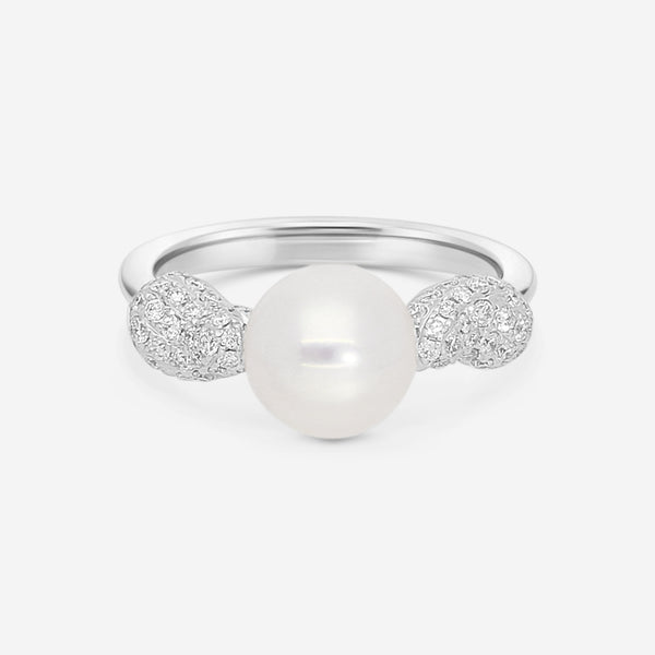 Assael 18K White Gold Diamond & Akoya Cultured Pearl Ring Sz. 6 R4273
