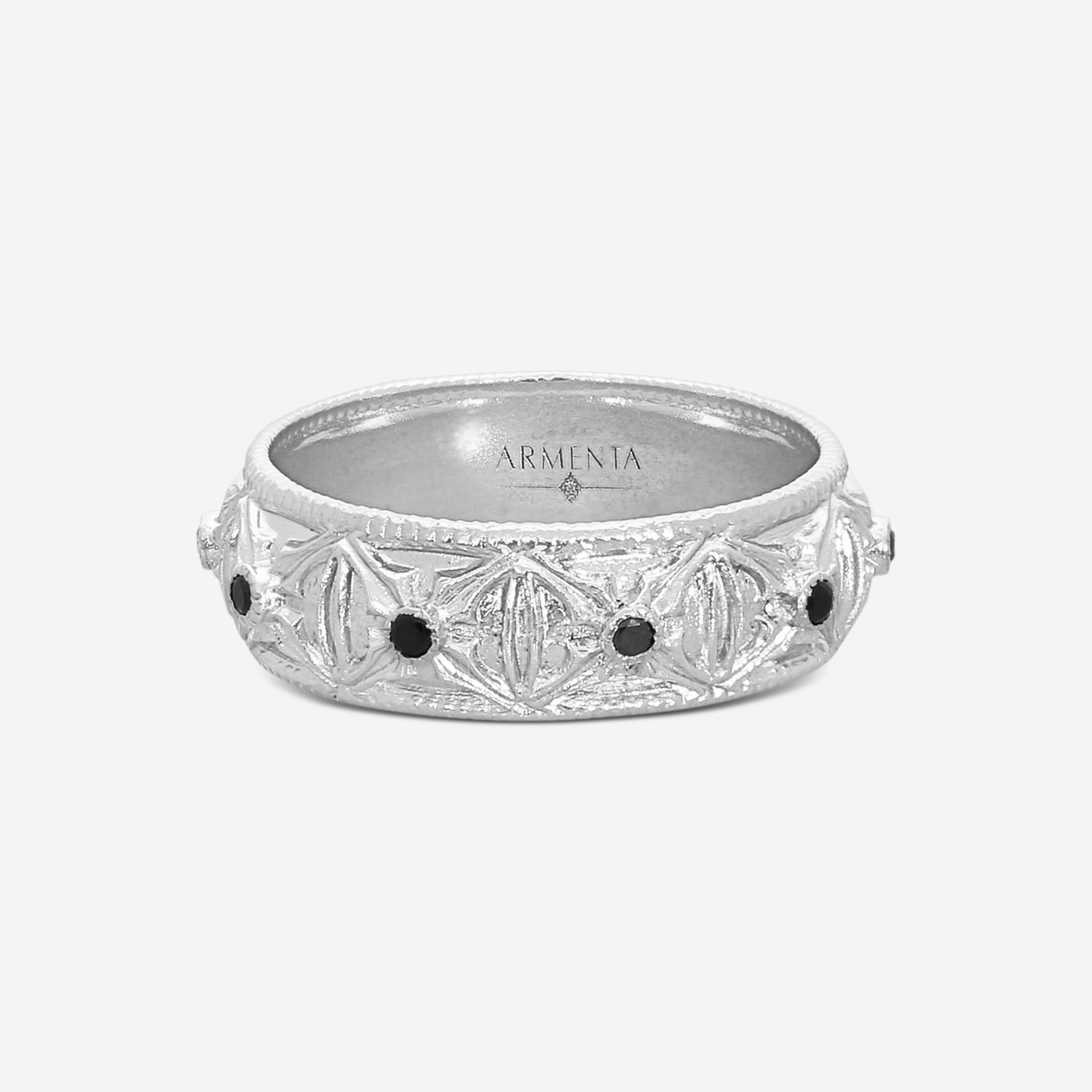 Armenta Romero Sterling Silver Black Sapphire Thin X Band Ring Sz. 10.5 18016