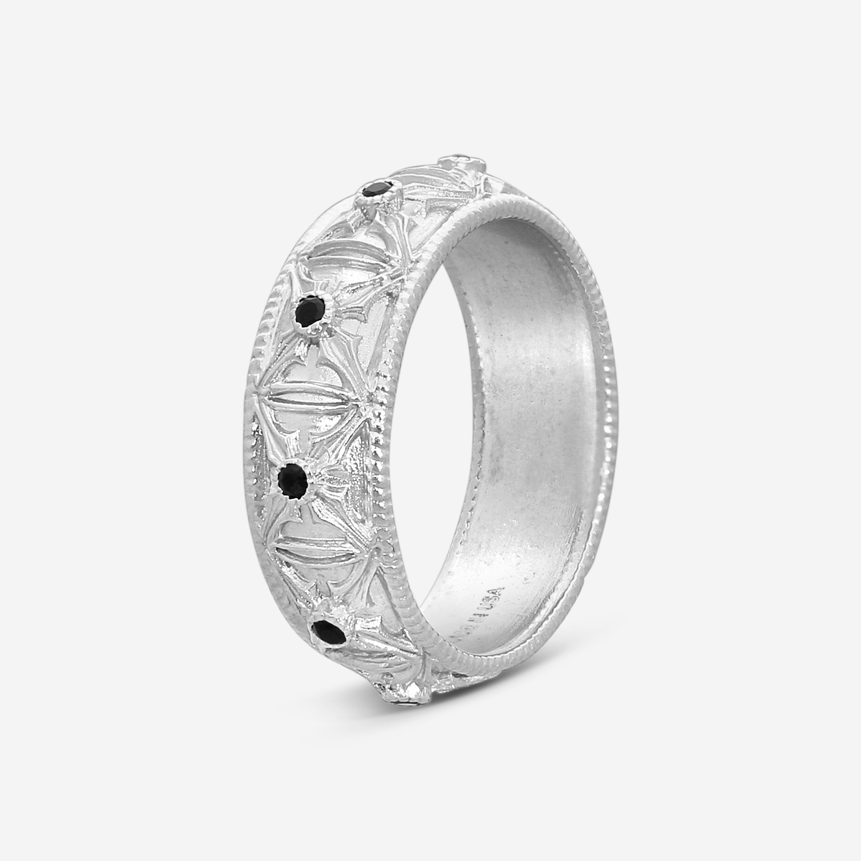 Armenta Romero Sterling Silver Black Sapphire Thin X Band Ring Sz. 10.5 18016