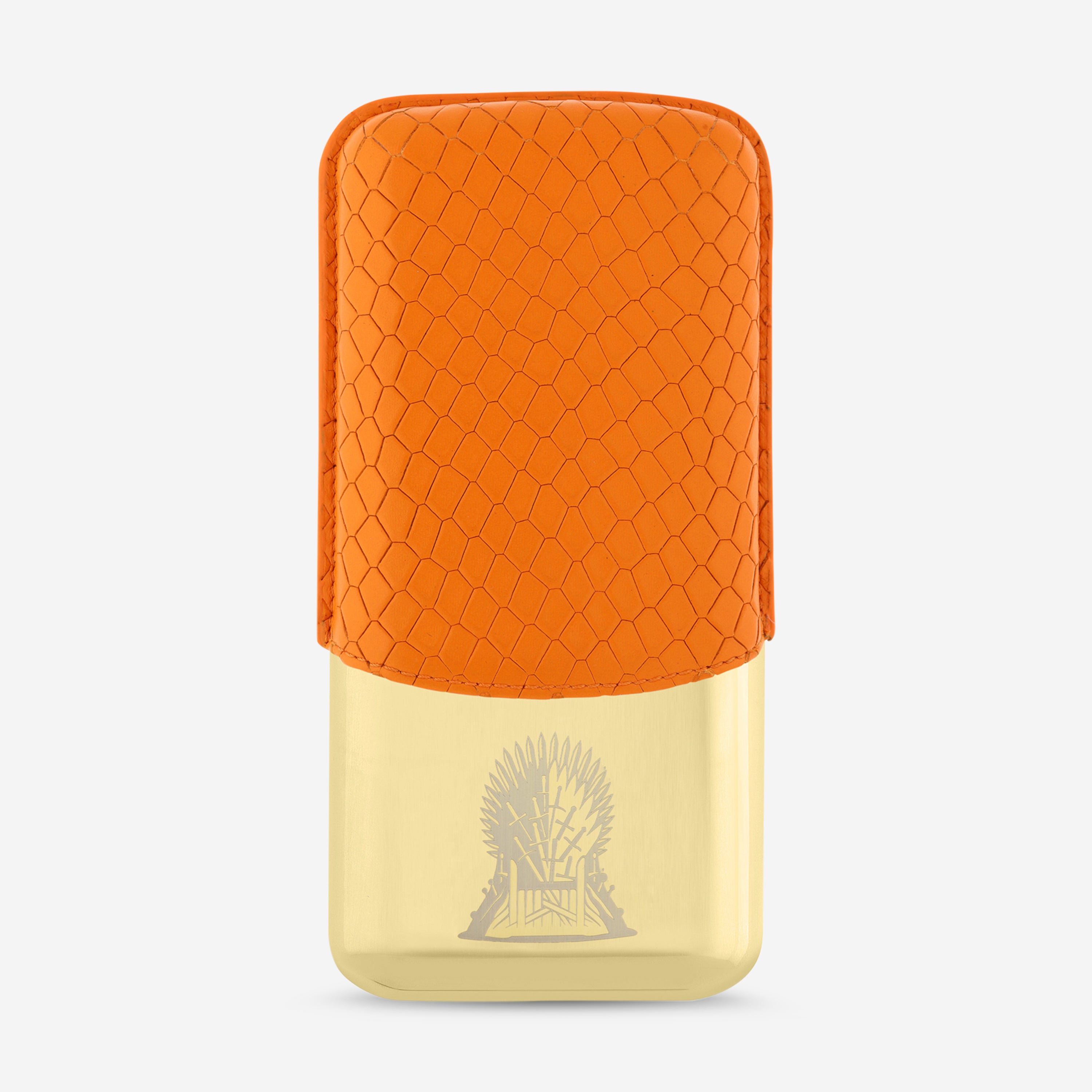 S.T. Dupont Game of Thrones Fire Orange Calfskin Leather Yellow-Gold Plated Cigar Case 183043