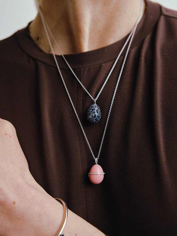 Fabergé Emaux Sophie 18K Yellow & White Gold, Soft Pink Enamel Diamond Egg Pendant 208FP554/2