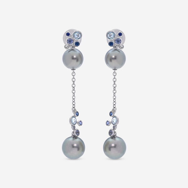 Damiani 18K White Gold, Tahitian Pearl, Sapphire and Diamond Drop Earrings - THE SOLIST