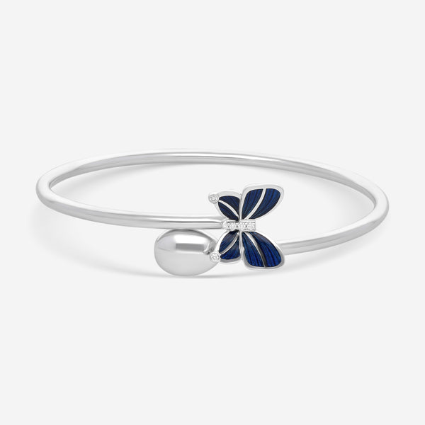 Fabergé 18K White Gold Blue Enamel Butterfly and Egg Cross Over Medium Size Bangle Bracelet 1824BT3128 - THE SOLIST