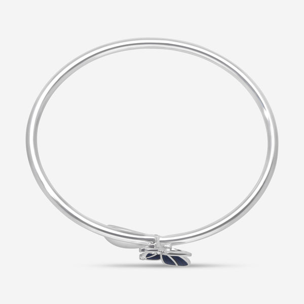 Fabergé 18K White Gold Blue Enamel Butterfly and Egg Cross Over Medium Size Bangle Bracelet 1824BT3128 - THE SOLIST