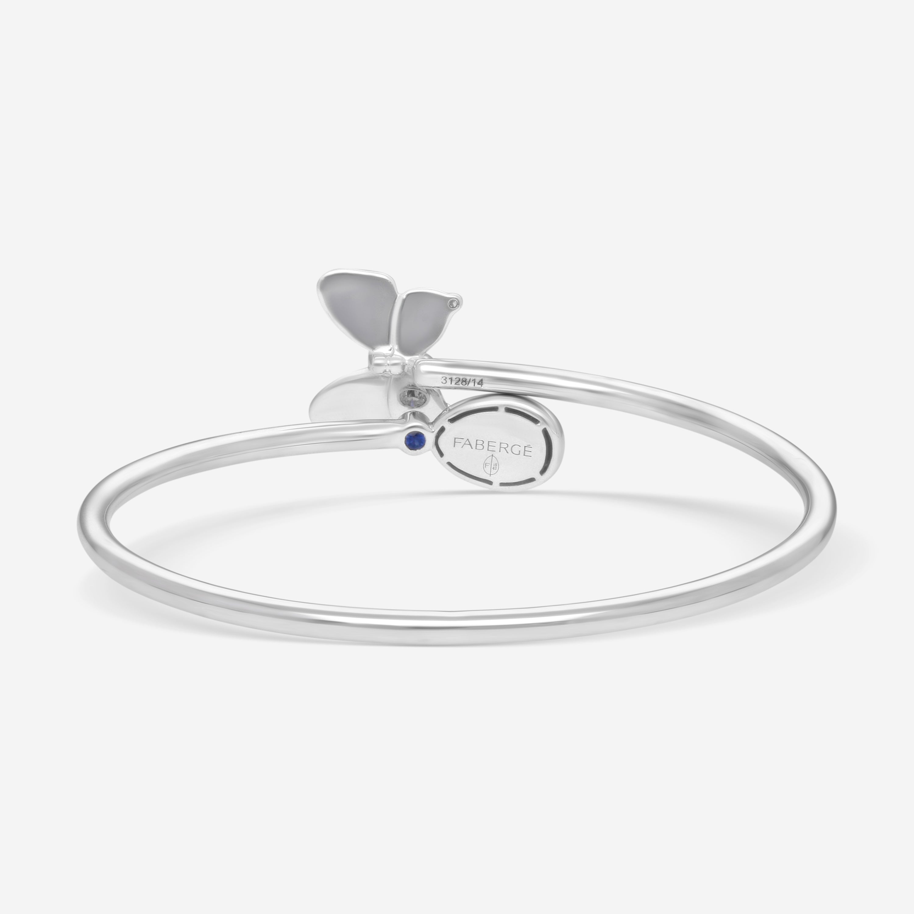 Fabergé 18K White Gold Blue Enamel Butterfly and Egg Cross Over Medium Size Bangle Bracelet  1824BT3128 - THE SOLIST