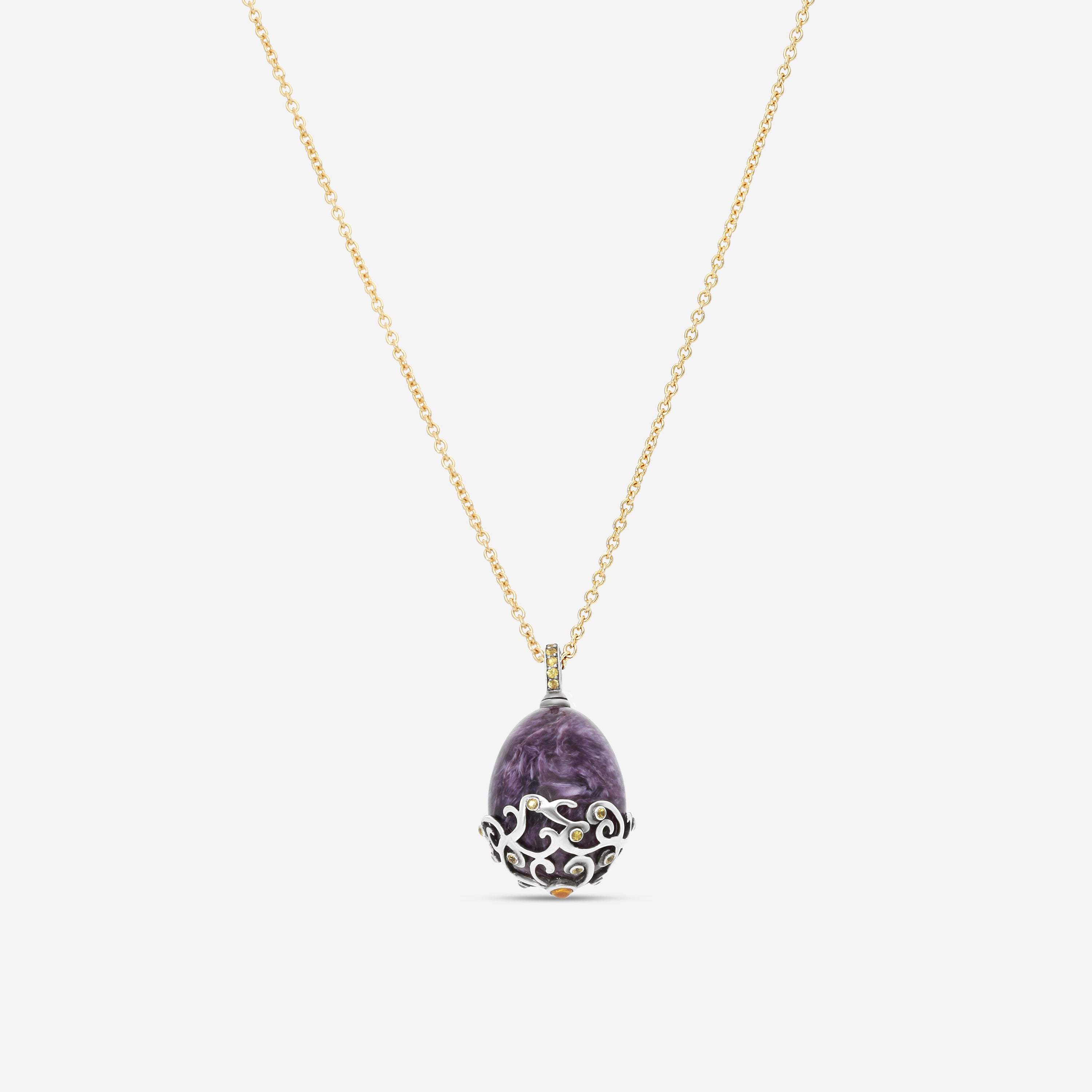 Fabergé Rococo Stoneflower Sterling Silver Garnet and Yellow Sapphires Pendant 189FP413/1 - THE SOLIST