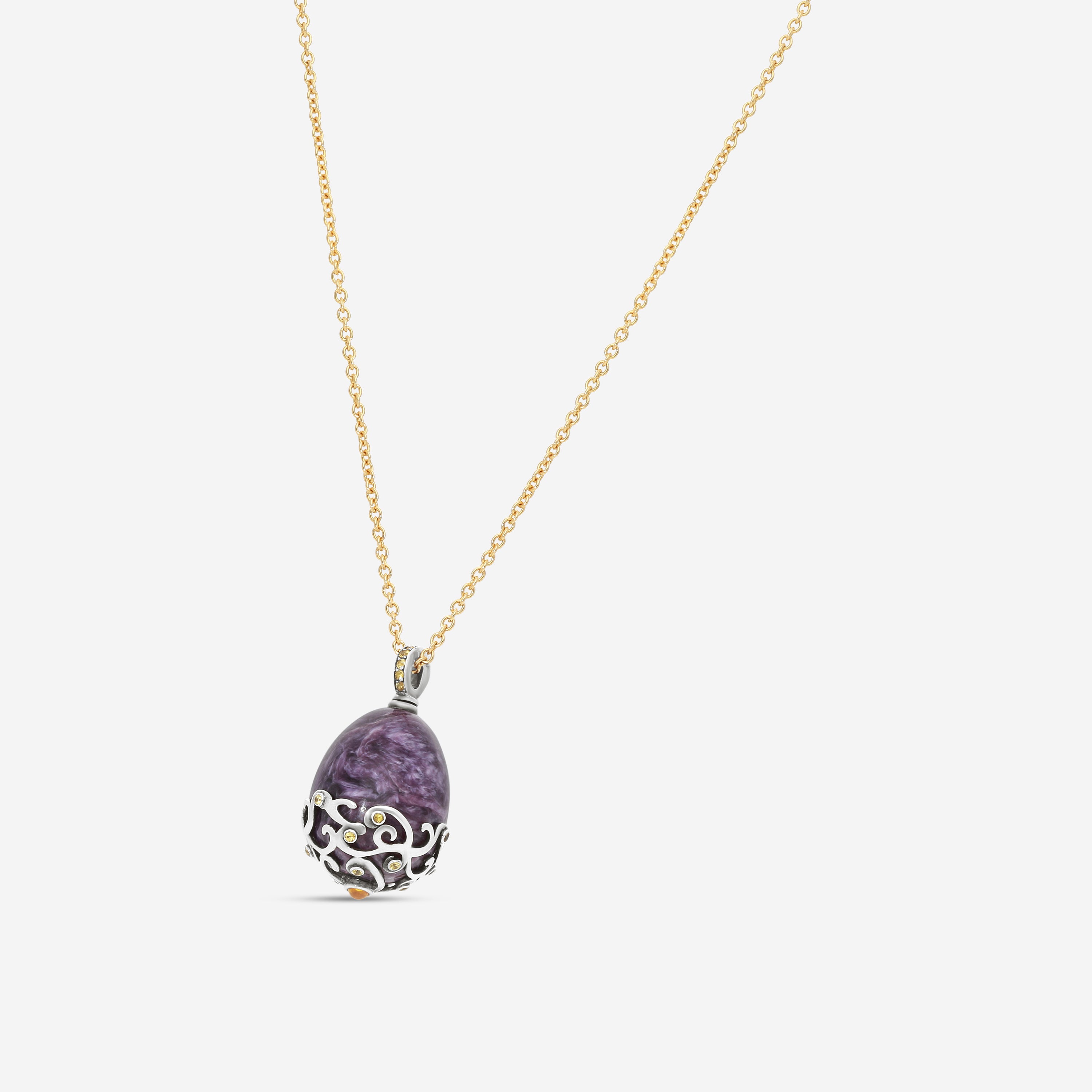 Fabergé Rococo Stoneflower Sterling Silver Garnet and Yellow Sapphires Pendant 189FP413/1 - THE SOLIST