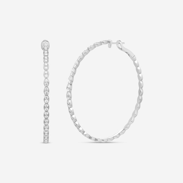 Hearts On Fire Lorelei 18K White Gold Floral Large Oval Hoop Earrings HOOPFLOVLRG-8W - THE SOLIST