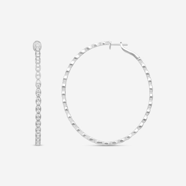 Hearts On Fire Lorelei 18K White Gold Floral Large Oval Hoop Earrings HOOPFLOVLRG-8W - THE SOLIST