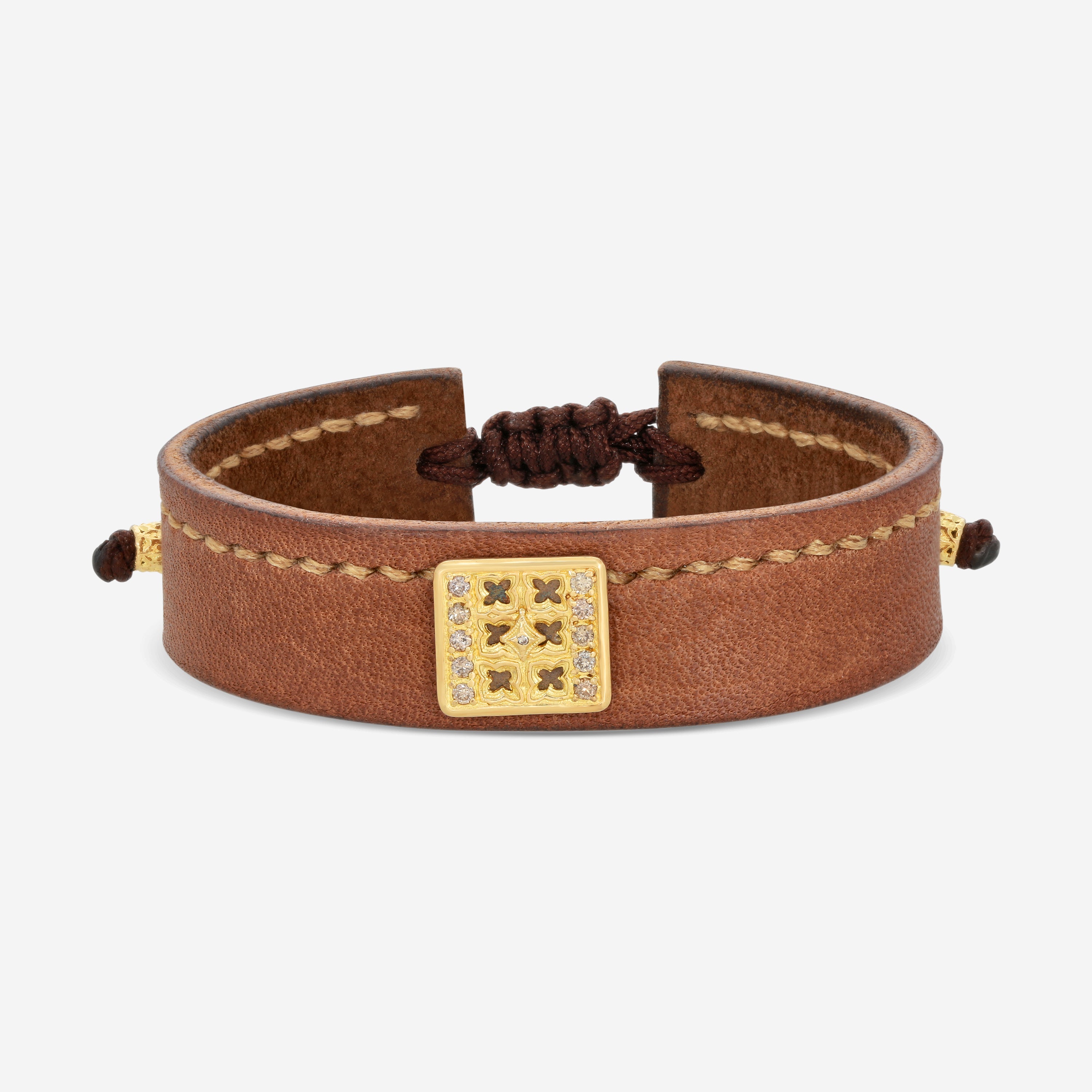 Armenta 18K Yellow Gold, Blackened Sterling Silver & Leather Champagne Diamond Bracelet 18982 - THE SOLIST