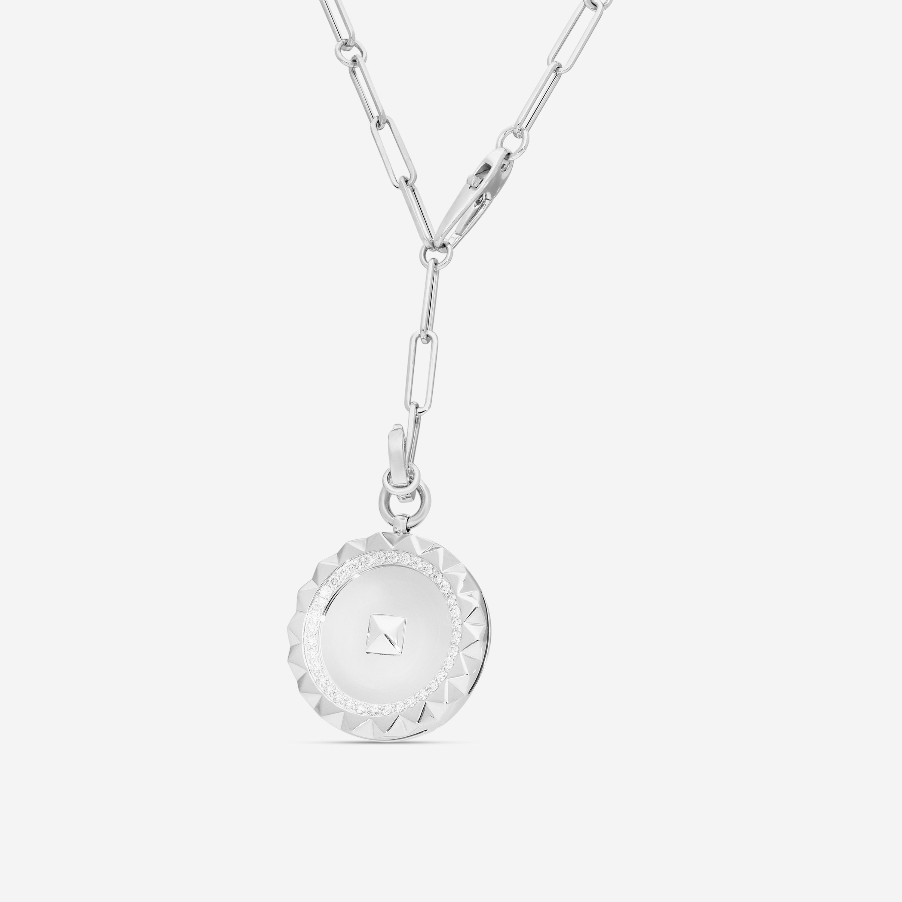 Roberto Coin Obelisco 18K White Gold Diamond Medallion Pendant Necklace 8883121AW19X - THE SOLIST