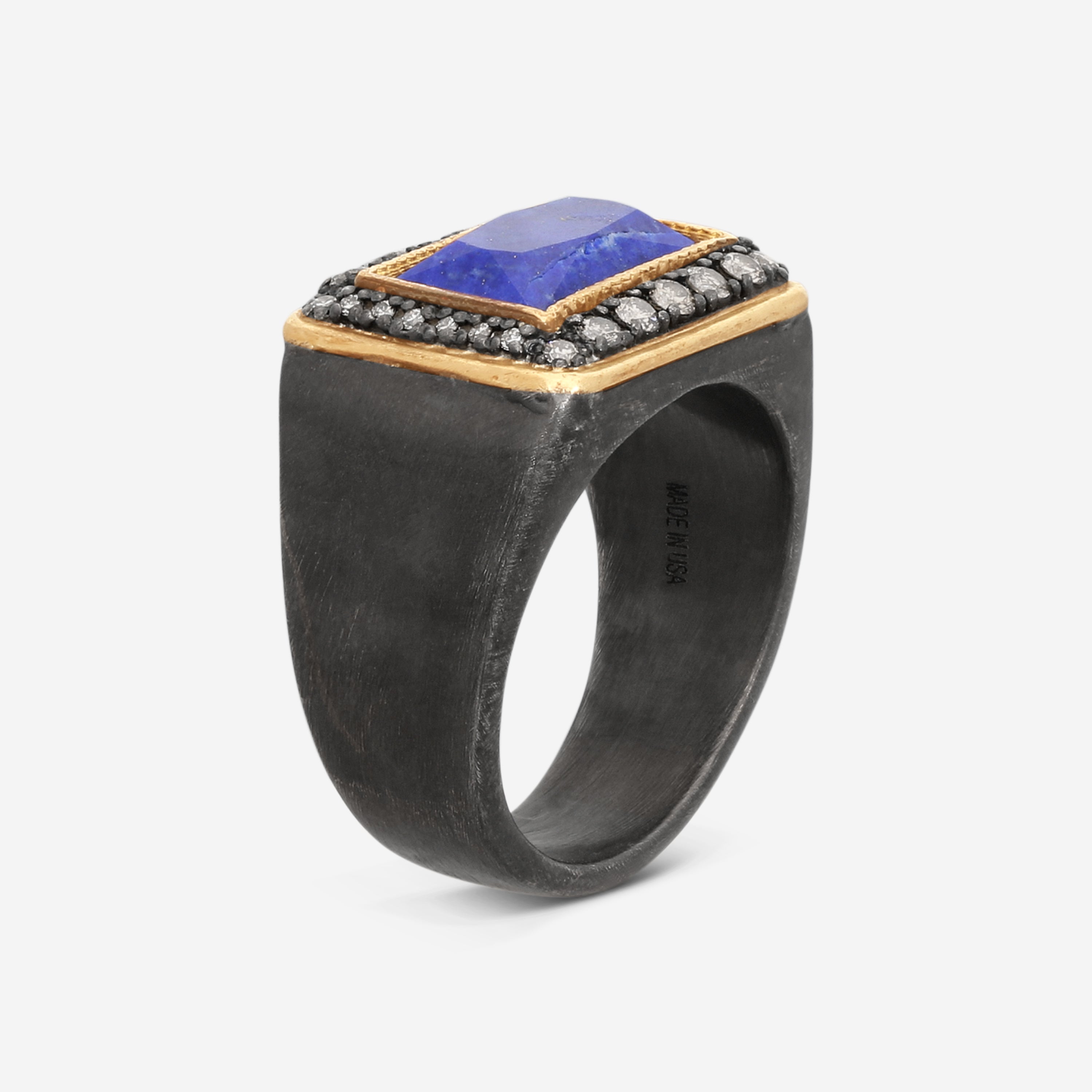 Armenta Romero 18K Yellow Gold & Grey Sterling Silver Champagne Diamond & Lapis Lazuli Statement Ring Sz. 10 20693