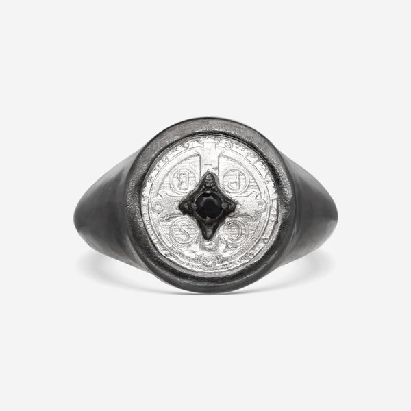 Armenta Sterling Silver Black Sapphire Men's Signet Ring Sz. 10.5 22318
