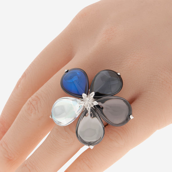 Baccarat Sterling Silver, Multicolor Mirror Crystal Flower Statement Ring 2609399 - THE SOLIST