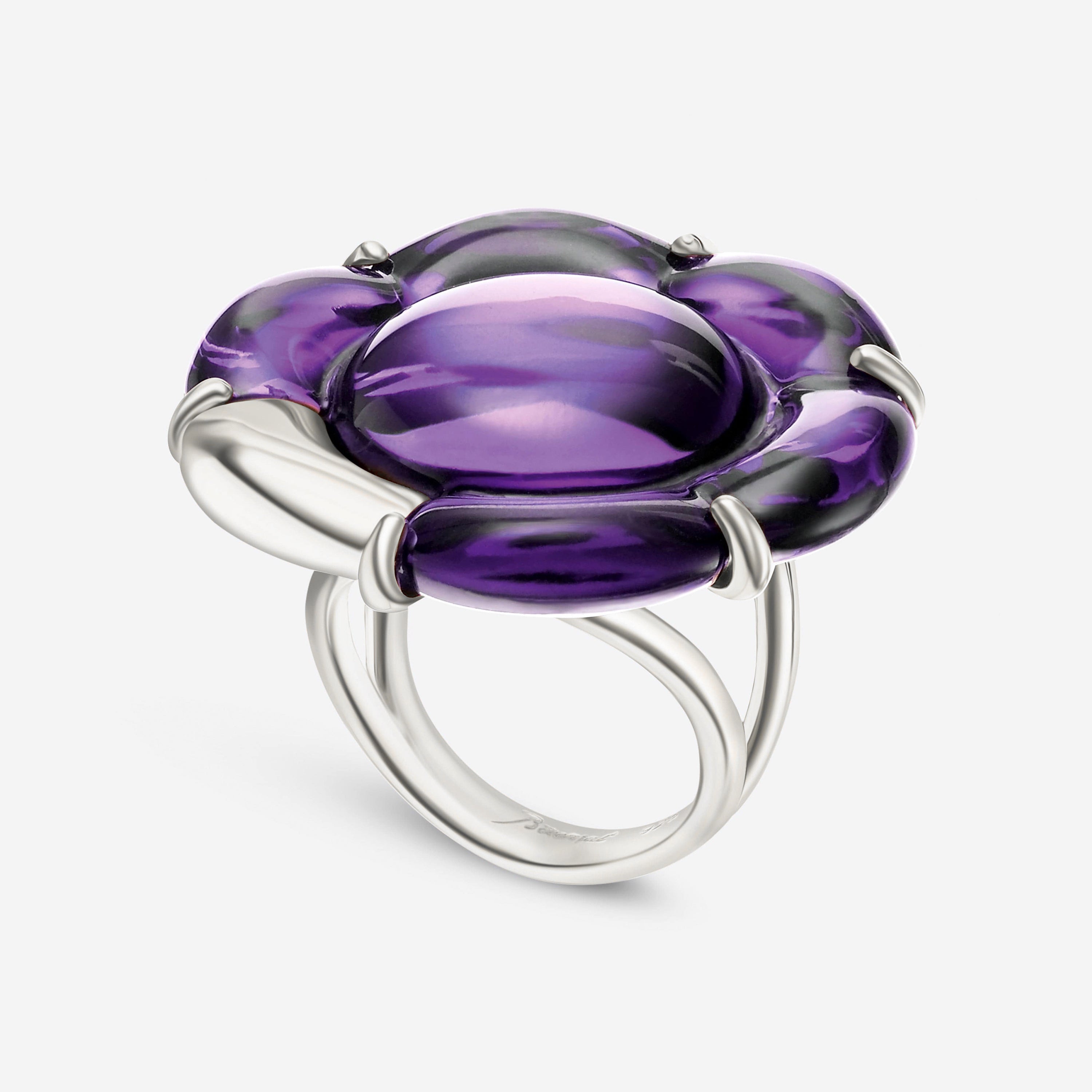 Baccarat Sterling Silver, Purple Crystal Flower Statement Ring 