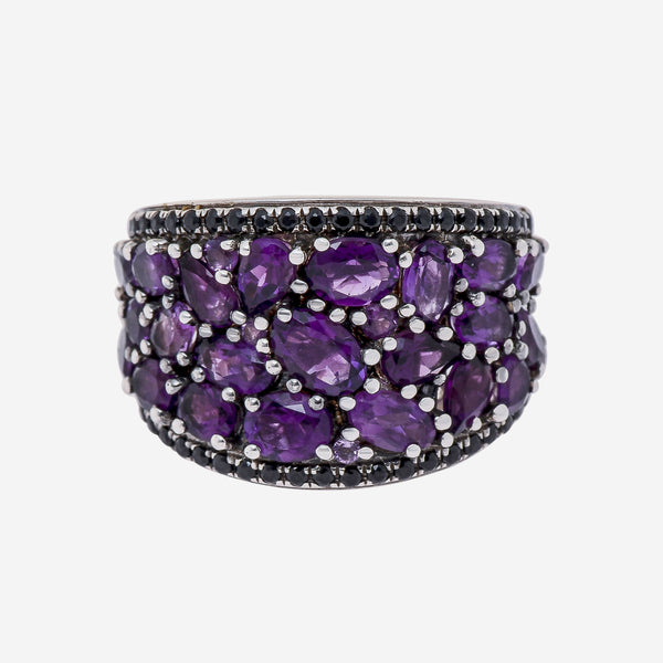 Charles Krypell Roxy Sterling Silver and Amethyst, and Black Sapphire 0.51ct. tw. Band Ring Sz. 6.25 - THE SOLIST