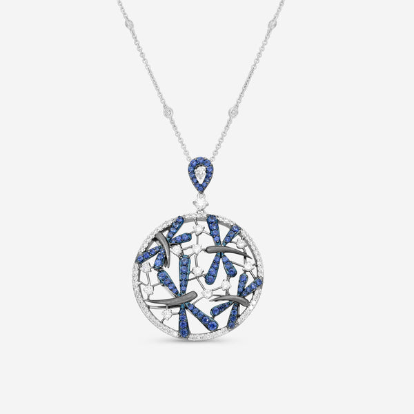 Crivelli 18K White Gold Diamond & Sapphire Round Pendant Necklace 372-2000