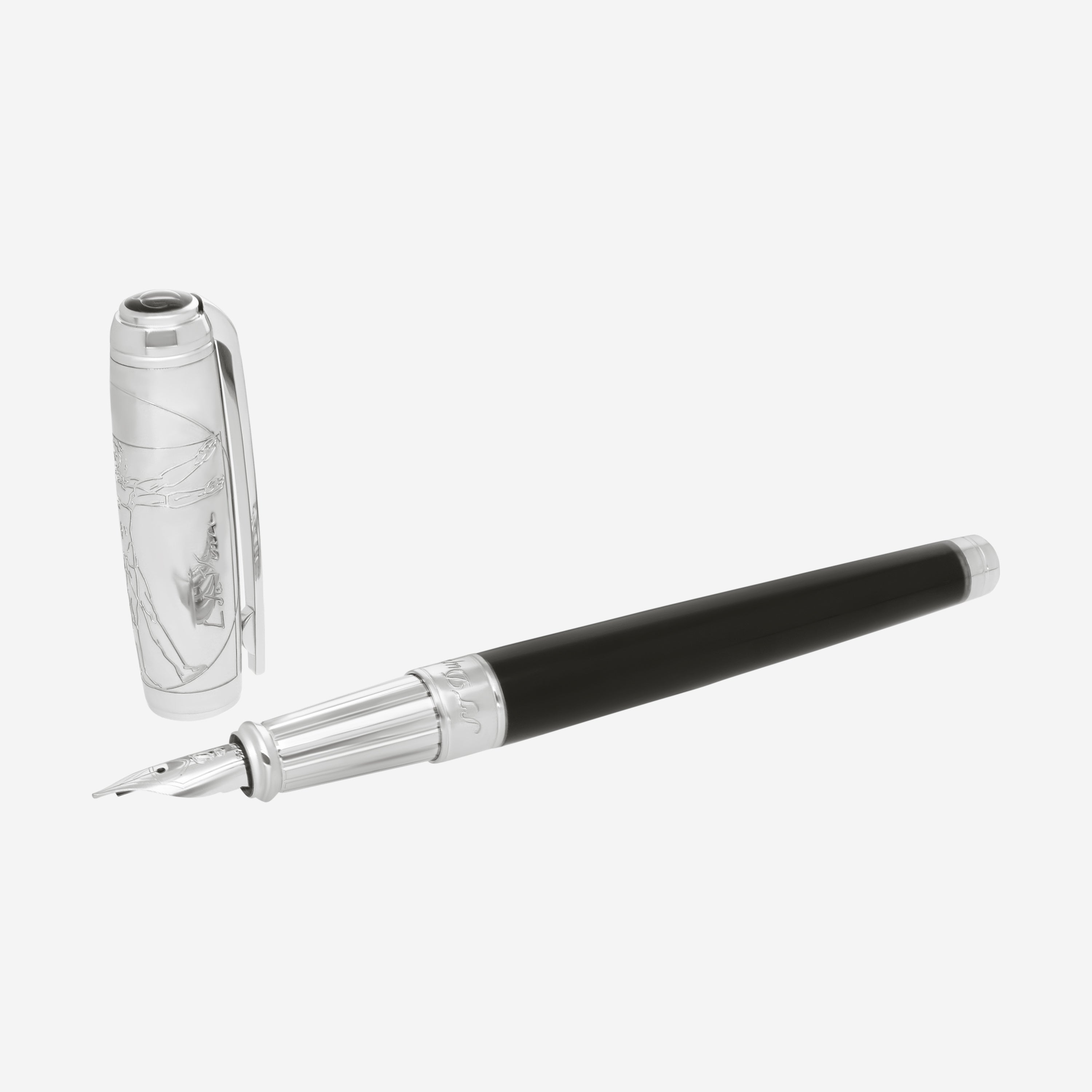 S.T. Dupont Line D Black Vitruvian Man Lacquer & Palladium Premium Fountain Pen (M) 410039L - THE SOLIST
