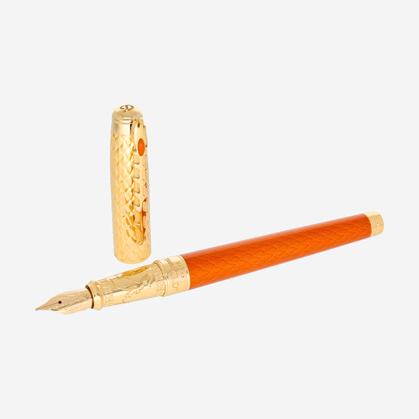S.T. Dupont Line D Eternity Game of Thrones Fire Orange Yellow Gold Plated & Lacquer Fountain Pen 420037L