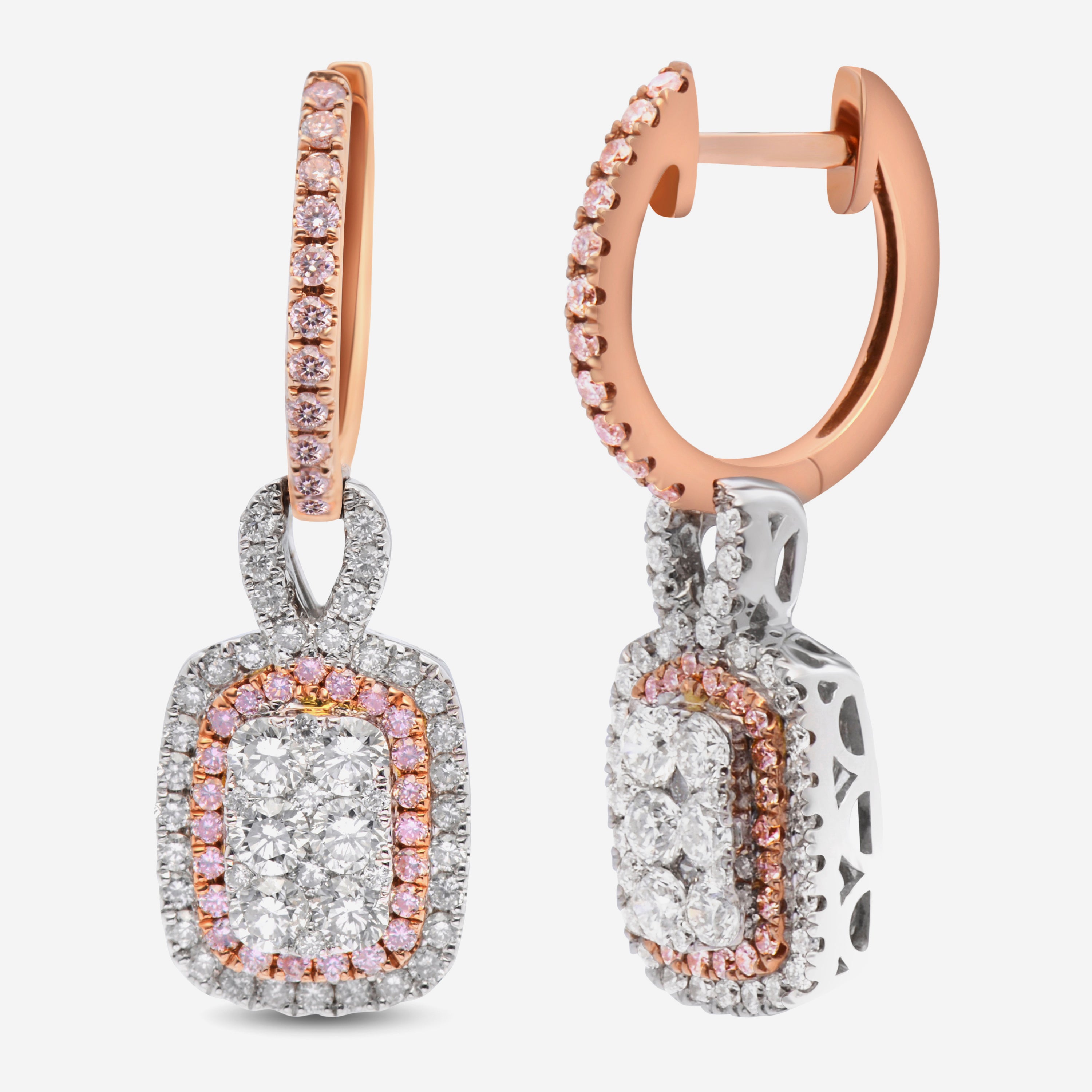 Gregg Ruth 14K White and Rose Gold, White Diamond and Fancy Pink Diamond Drop Earrings - THE SOLIST