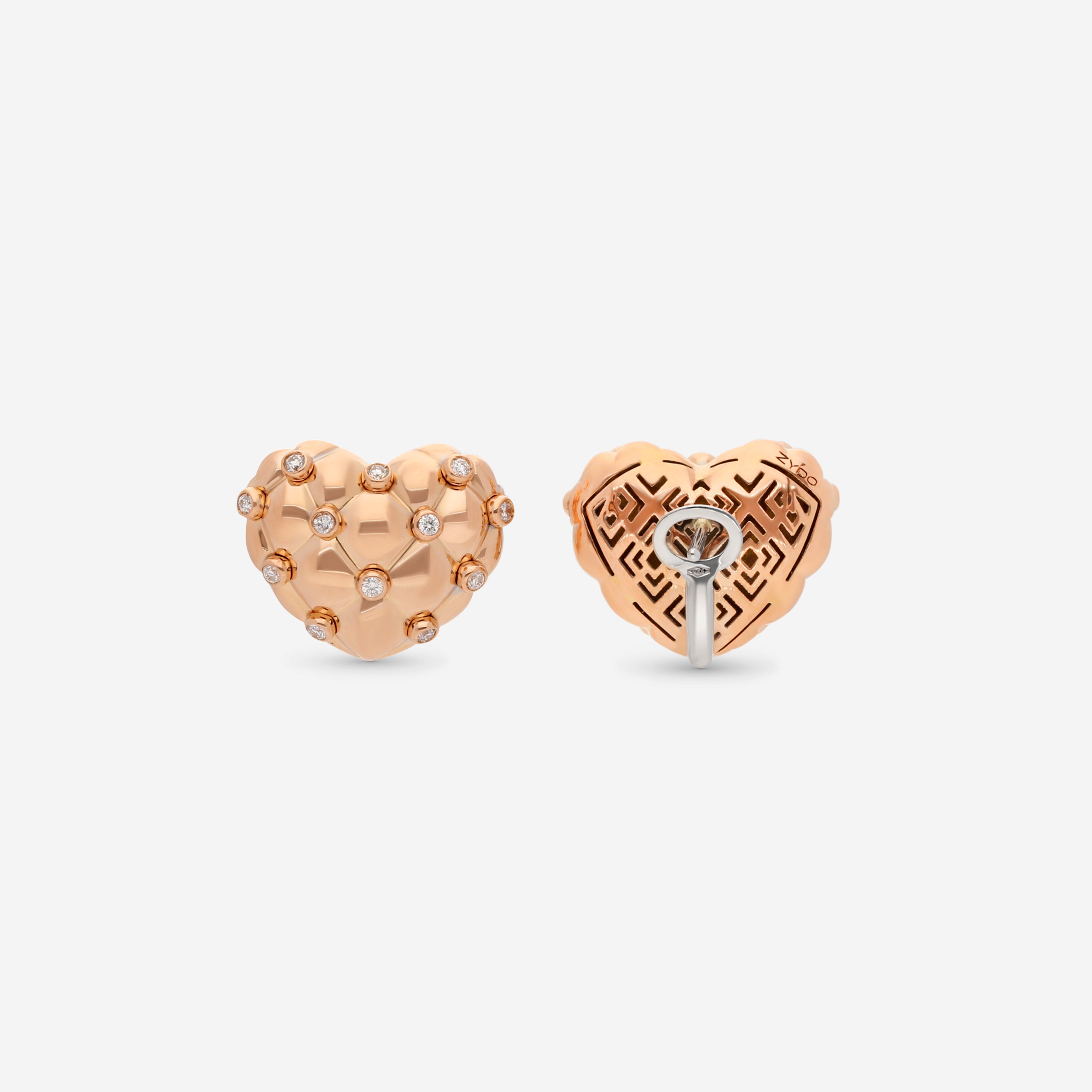 Zydo 18K Rose Gold, Diamond Heart Earrings   200424
