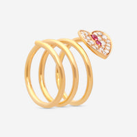 Zydo 18K Yellow Gold Diamond and Ruby Spiral Heart Coil Ring VIS122