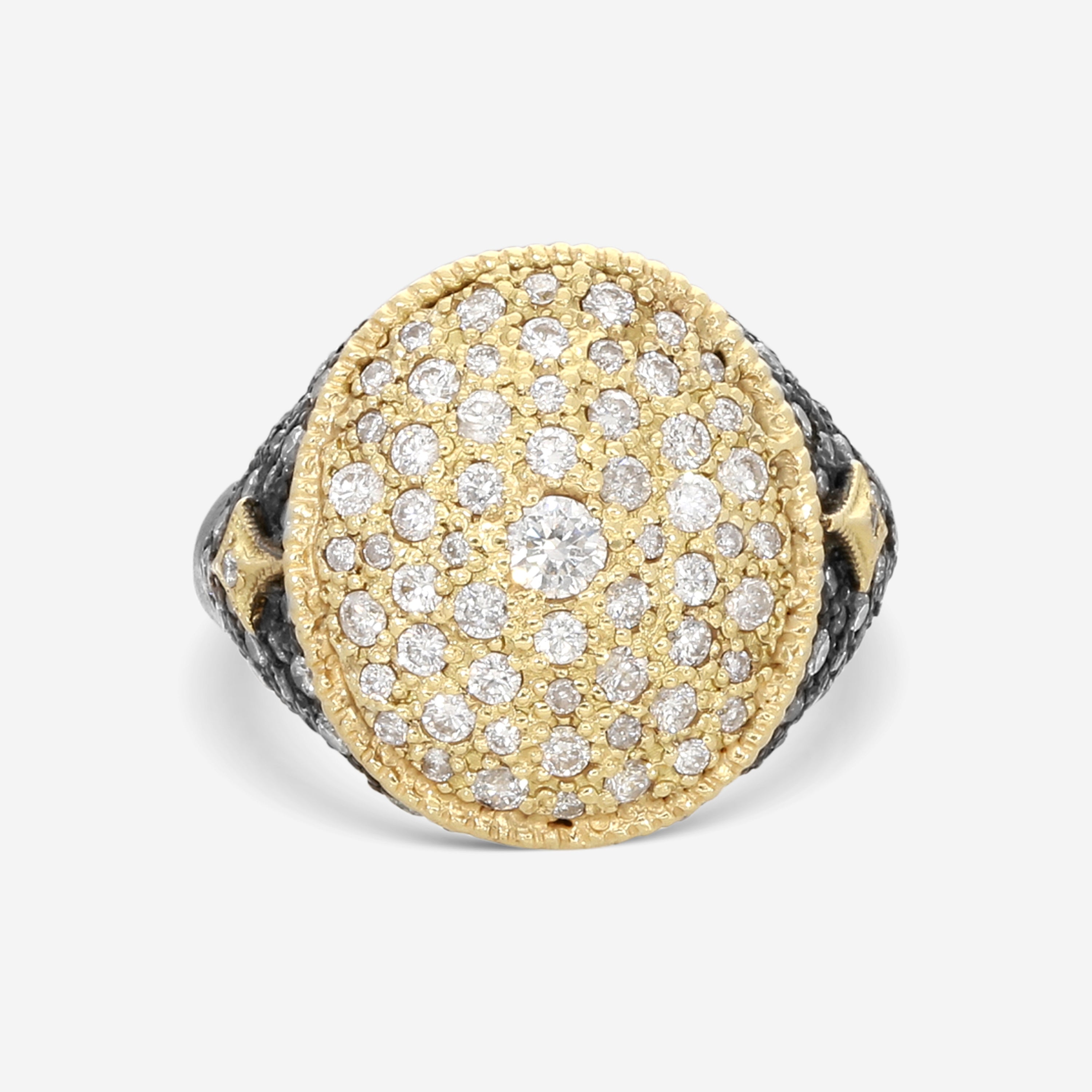 Armenta Old World 18K Yellow Gold & Blackened Sterling Silver Diamond Oval Signet Ring Sz. 7 19061 - THE SOLIST