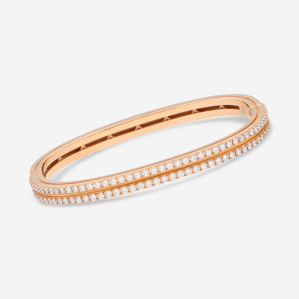 Roberto Coin 18K Rose Gold Diamond 2 Row Hinged Bangle Bracelet 7771884AXBAX