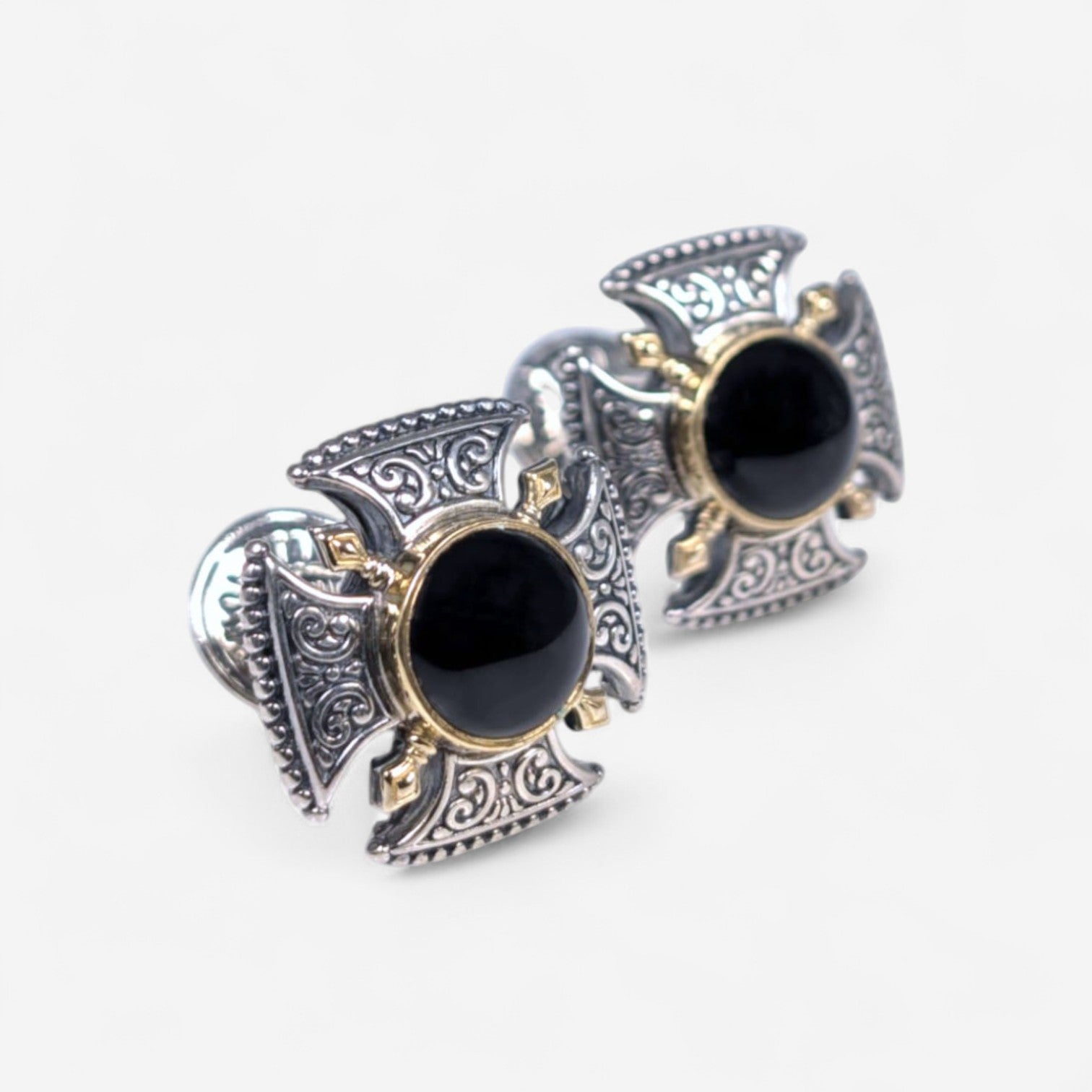 Konstantino Sterling Silver & 18K Yellow Gold Onyx Cufflinks MAMK92-120-CAB - THE SOLIST