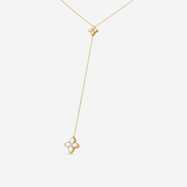 Roberto Coin Venetian Princess 18K Yellow Gold Diamond & Mother of Pearl Flower Lariat Necklace 8882562AY15MX