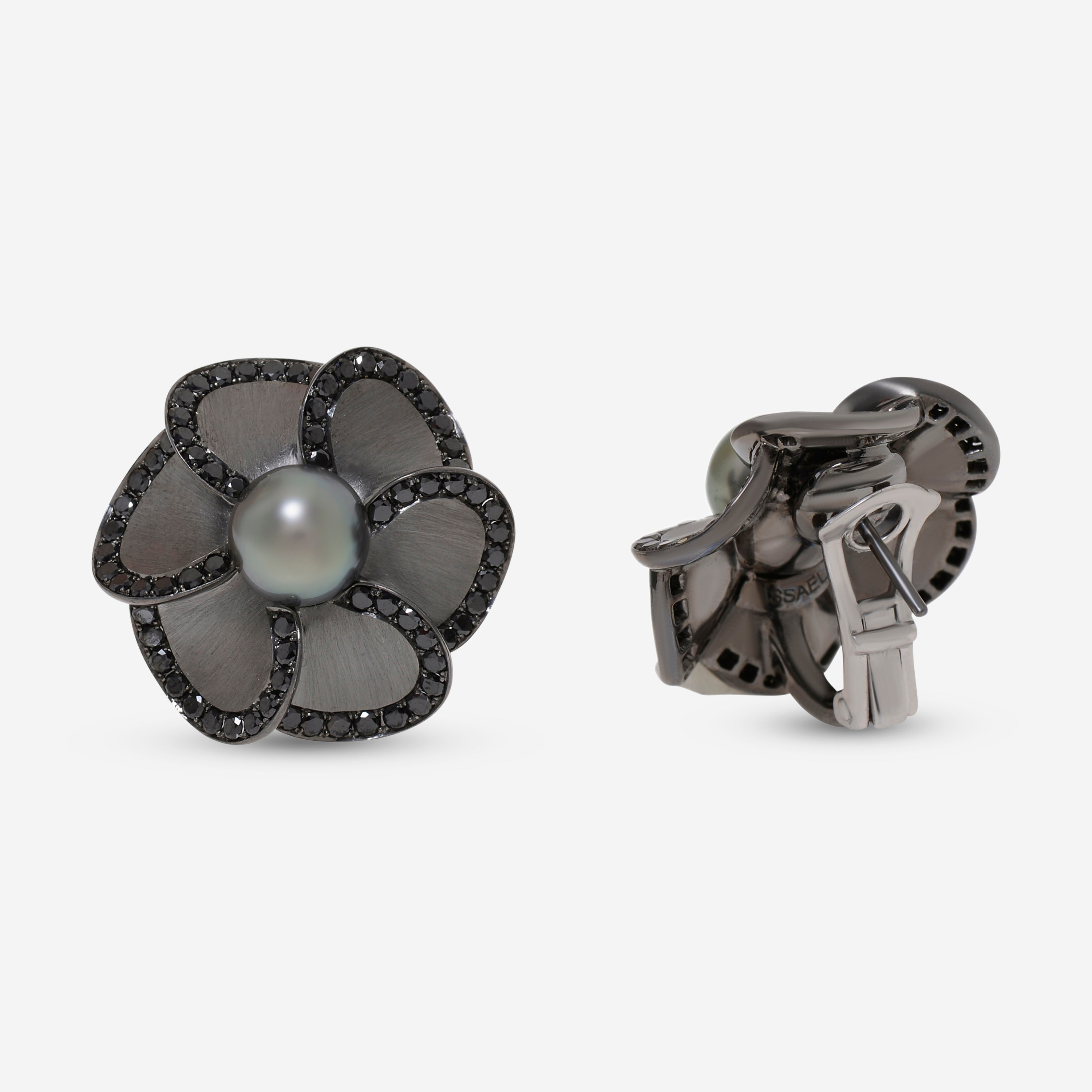 Assael 18K White Gold and Titanium, Black Diamond 2.45ct. tw. and Tahitian Natural Color Cultured Pearl Clip On Earrings AFE0004 - THE SOLIST