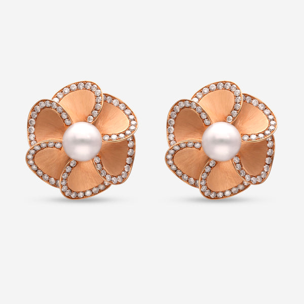 Assael 18K Rose Gold, Champagne Diamond 2.50ct. tw. and Japanese Akoya Cultured Pearl Clip On Earrings AFE0006 - THE SOLIST