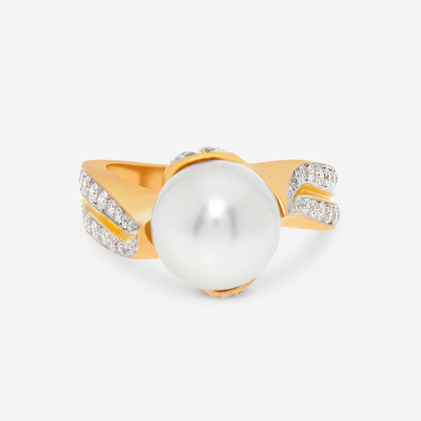 Assael Angela Cummings 18K Yellow Gold, South Sea Cultured Pearl and Diamond 0.89ct. tw. Band Ring Sz. 6.5 ACR0004