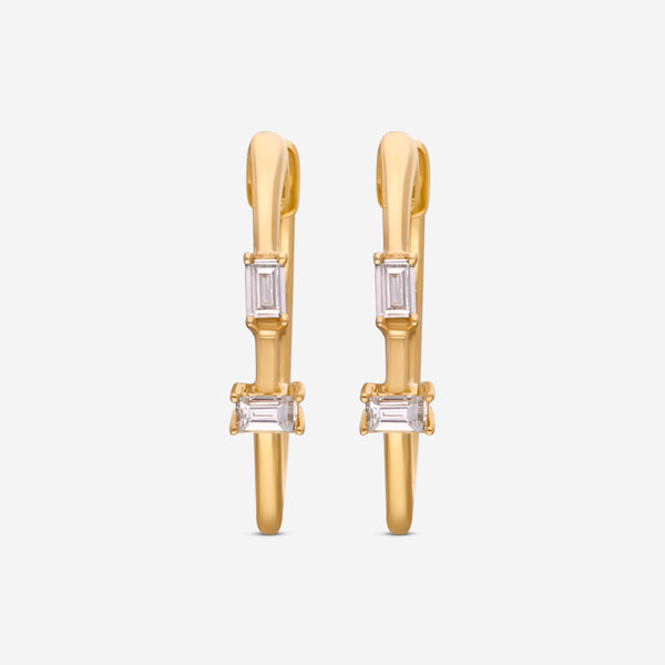 Ina Mar 14K Yellow Gold, Emerald Shape Diamonds Small Hoop Earrings CJ/003113