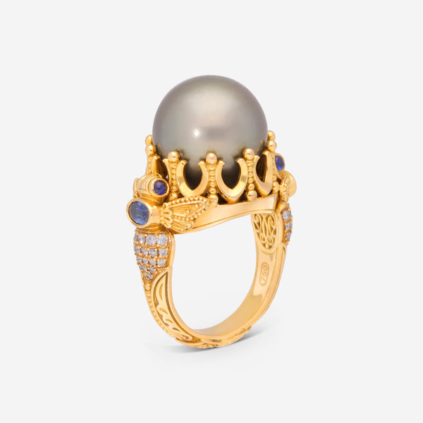 Konstantino Melissa 18K Yellow Gold, Blue Sapphire and Black Pearl Ring