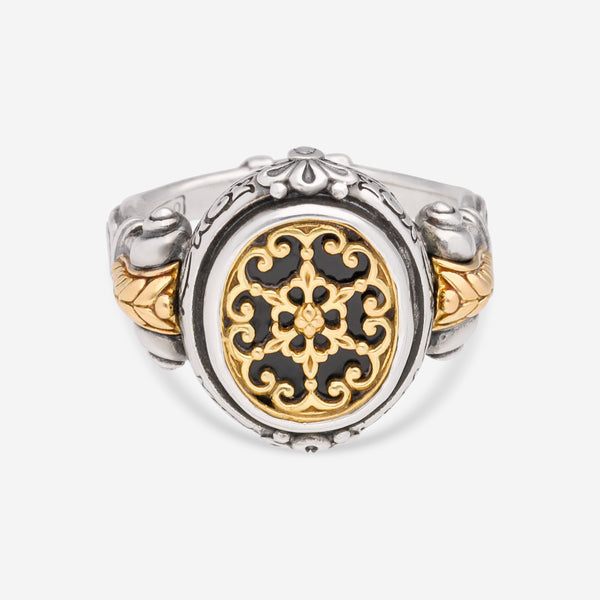 Konstantino Calypso Sterling Silver and 18K Yellow Gold, Onyx Statement Ring          DMK2118-120 S7